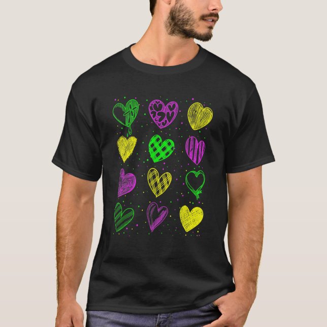 Camiseta Funny Heart Print Mardi Gras Cute Mardi Gras Party (Frente)