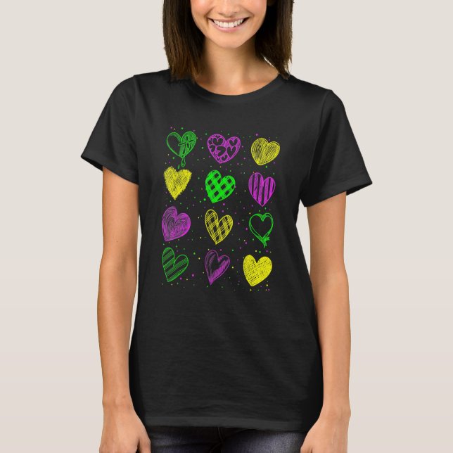 Camiseta Funny Heart Print Mardi Gras Cute Mardi Gras Party (Frente)