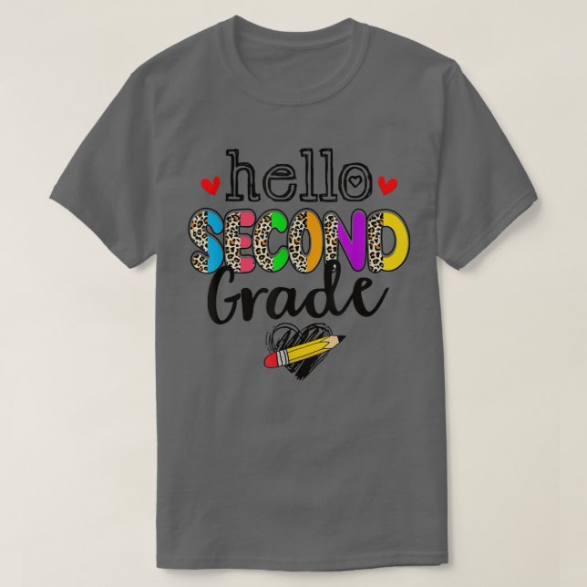 Camiseta Funny Hello Second Grade Leopard Back To School Fi (Frente do Design)