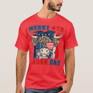 Camiseta Funny Highland Cow Merry 4th Of Labor Day American
