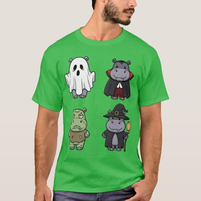 Camiseta Funny Hippo Spooky Ghost Boo Horror Pumpkin Hippo  (Frente)
