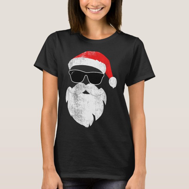 Camiseta Funny Hipster Santa Face With Hat Beard &amp; Gles (Frente)