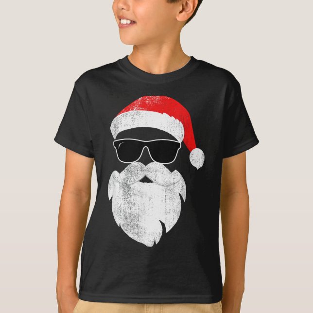 Camiseta Funny Hipster Santa Face With Hat Beard &amp; Gles (Frente)
