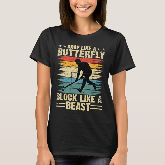 Camiseta Funny Hockey Drop Like A Butterfly Block Like A Be (Frente)