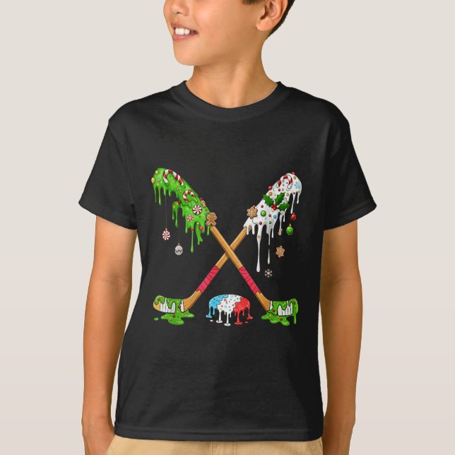 Camiseta Funny Hockey Holiday Candy Cane Gingerbread  (Frente)