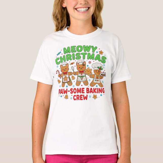 Camiseta Funny Holiday Cat Cookie Tee" (Frente)