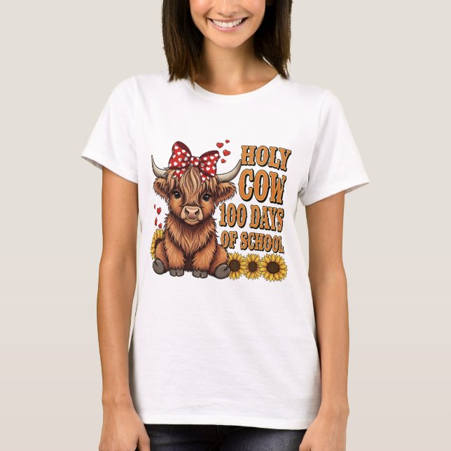 Camiseta Funny Holy Cow 100 Days of School Western Boho Tea (Frente)