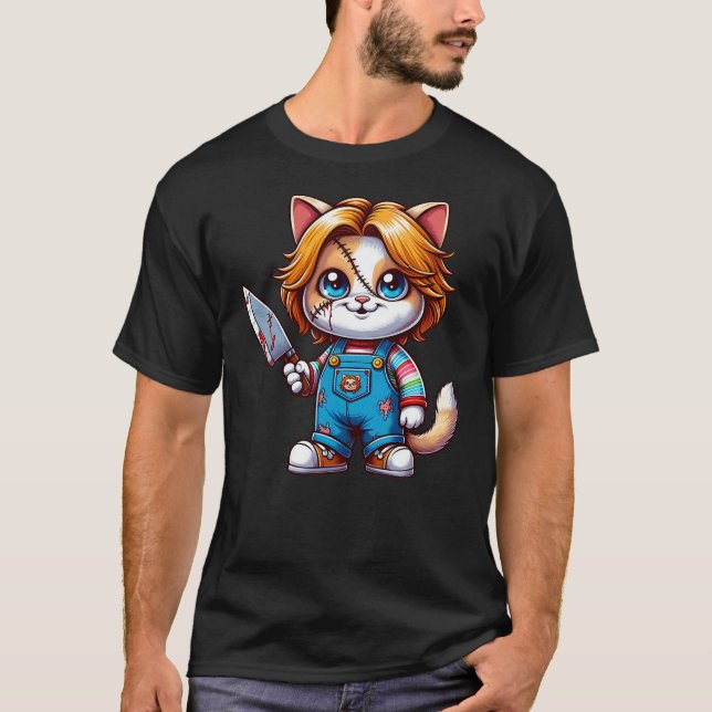 Camiseta Funny Horror Halloween Chuckie Cat (Frente)
