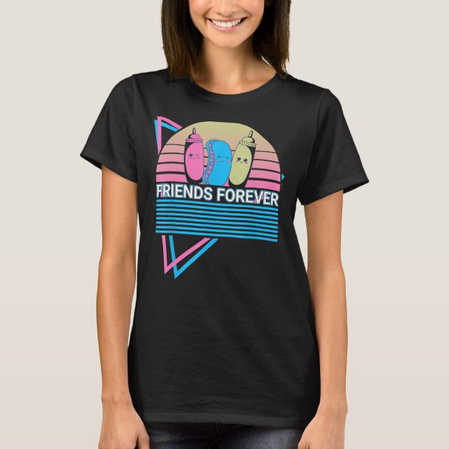 Camiseta Funny Hot Dog Hotdog Retro Friends Forever (Frente)