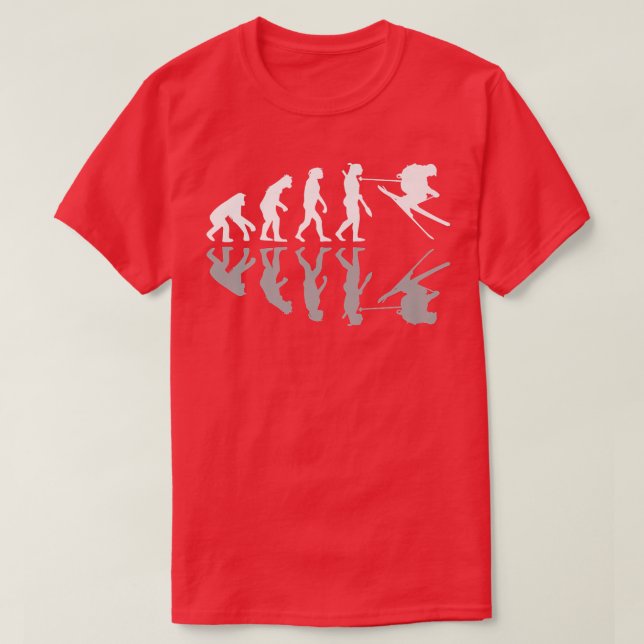 Camiseta Funny Human Evolution Skiing Humor Ski Snowboard W (Frente do Design)
