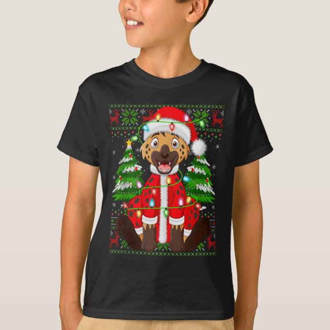 Camiseta Funny Hyena Christmas Lights Santa Costume Ugly Xm (Frente)