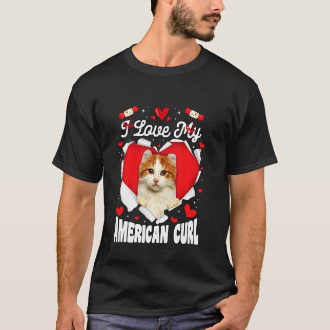 Camiseta Funny I Love My American Curl Valentine Cat (Frente)