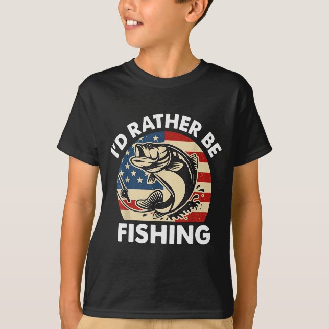Camiseta Funny I'd Rather Be Fishing American Flag Patrioti (Frente)
