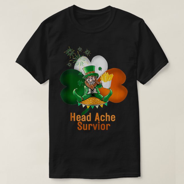 Camiseta Funny Irish Drinking Head Ache Survivor Chips (Frente do Design)