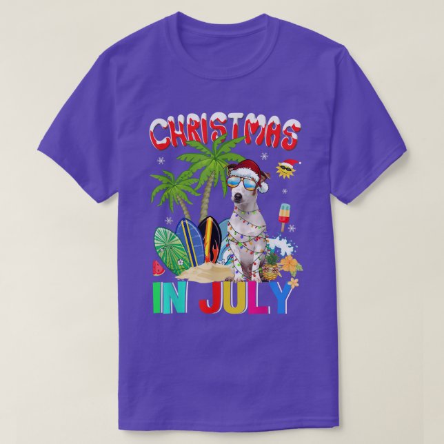 Camiseta Funny Jack Russell em Santa Hat Sunglass Christm (Frente do Design)