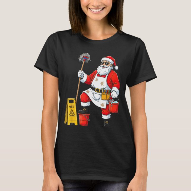 Camiseta Funny Janitor Santa Christmas Graphic Cleaner Clea (Frente)