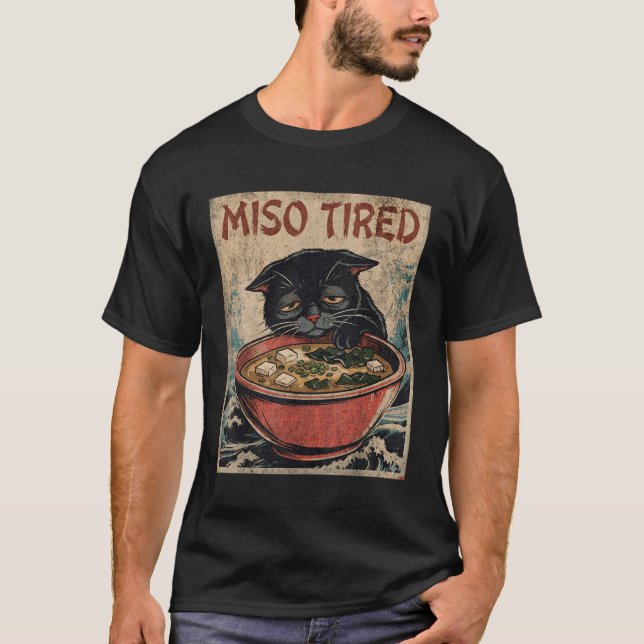 Camiseta Funny Japanese Cat Pun Food Humor Miso Ramen Soup  (Frente)