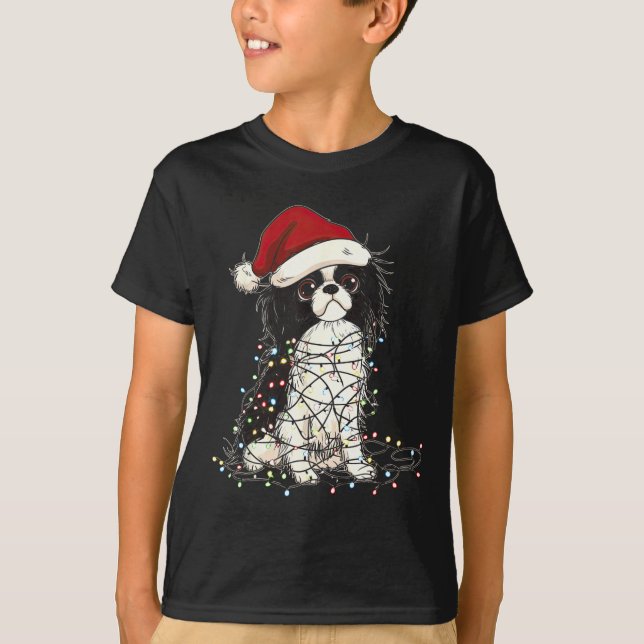 Camiseta Funny Japanese Chin Christmas Graphics Dog Lights  (Frente)