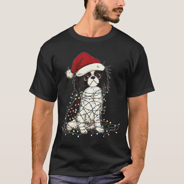 Camiseta Funny Japanese Chin Christmas Graphics Dog Lights  (Frente)