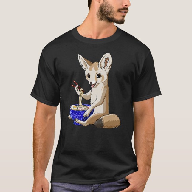 Camiseta Funny Japanese Kawaii Ramen Noodles Fennec Fox (Frente)