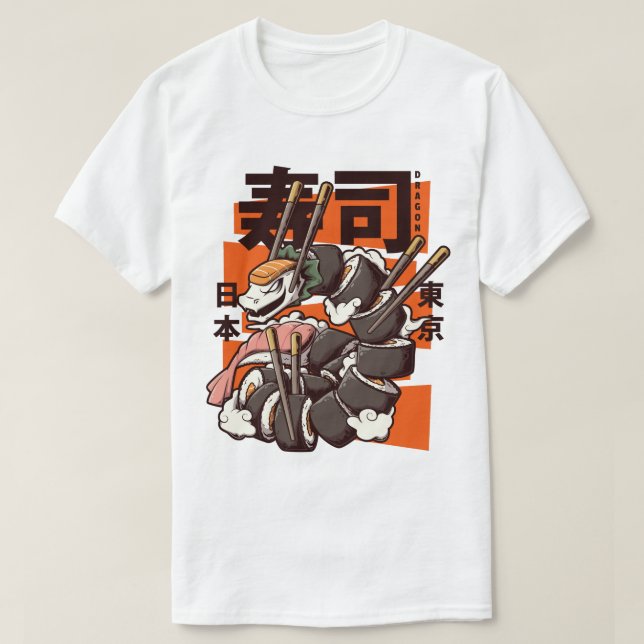 Camiseta Funny Japanese Sushi Dragon Roll (Frente do Design)