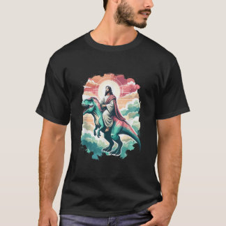 Camiseta Funny Jesus Riding T Rex Dinosaur Meme Parody for 