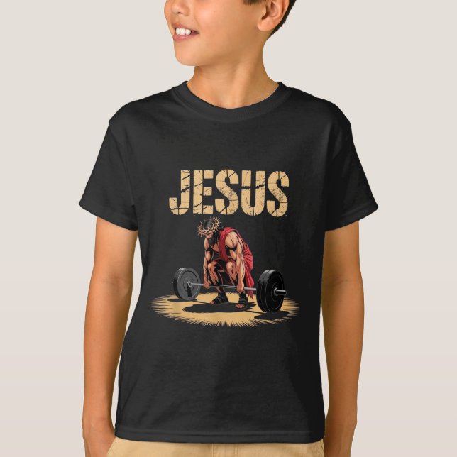Camiseta Funny Jesus Weightlifting Christian Gym Humor  (Frente)