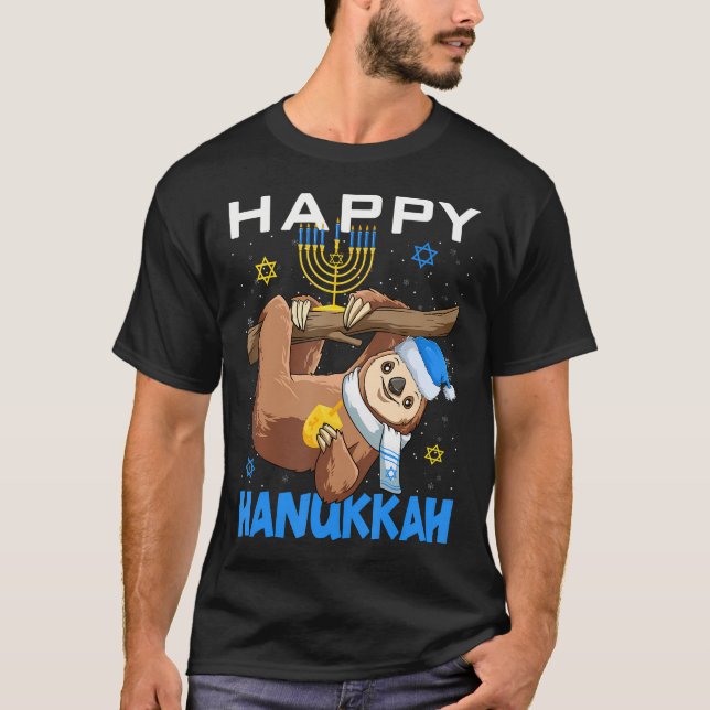 Camiseta Funny Jewish Sloth  Menorah Happy Hanukkah Merry C (Frente)