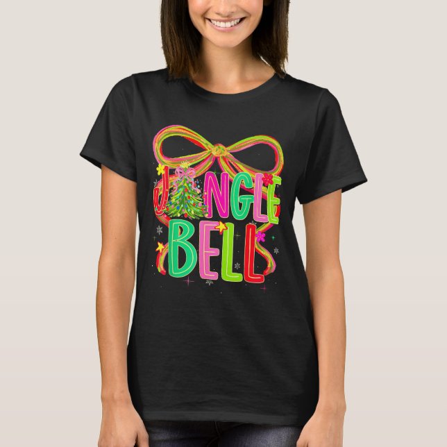 Camiseta Funny Jingle Bells Coquette Bow Merry Christmas Gi (Frente)