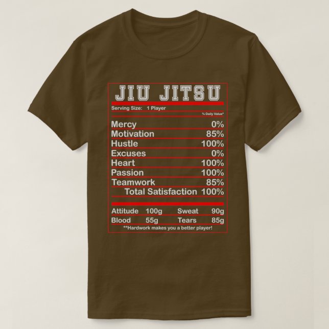 Camiseta Funny Jiu Jitsu Fatos Nutricionais Bjj Fighter Ess (Frente do Design)