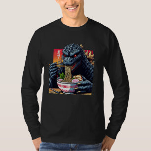 Camiseta Funny Kaiju Comendo Ramen Monstro Japonês Bi