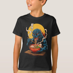 Camiseta Funny Kaiju Comendo Ramen Monstro Japonês Bi