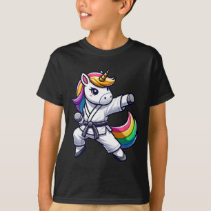 Camiseta Funny Karate Unicorn Atleta Black Belt Meninas