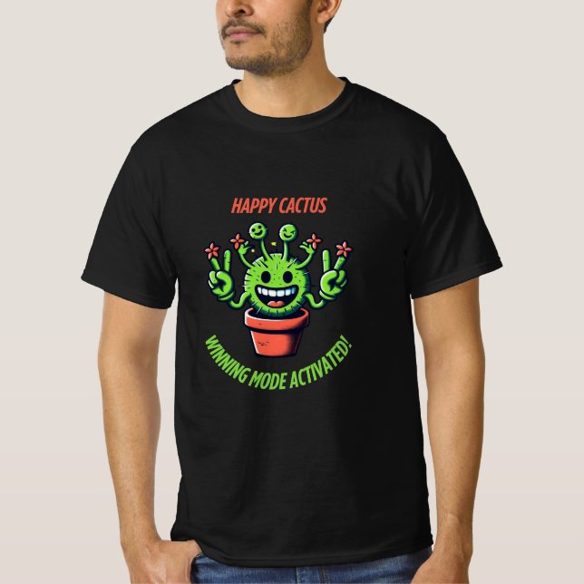 Camiseta Funny Kawaii Cactus - Planta Feliz (Frente)