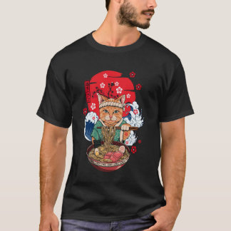Camiseta Funny Kawaii Cat Eating Ramen Noodles Anime Gift W