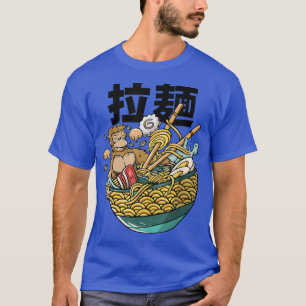 Camiseta Funny Kawaii Monkey Ramen Noodles Comida cu japonê