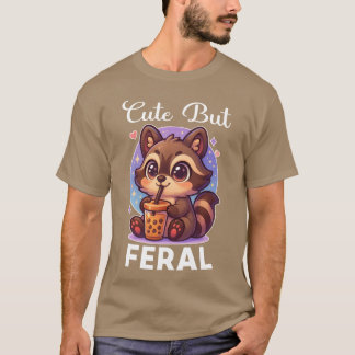 Camiseta Funny Kawaii Raccoon Drinking Boba Cute But Feral 