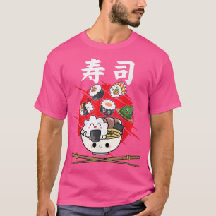 Camiseta Funny Kawaii Sushi Comida Anime japonês Rice Japão