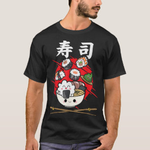Camiseta Funny Kawaii Sushi Comida Anime japonês Rice Japão