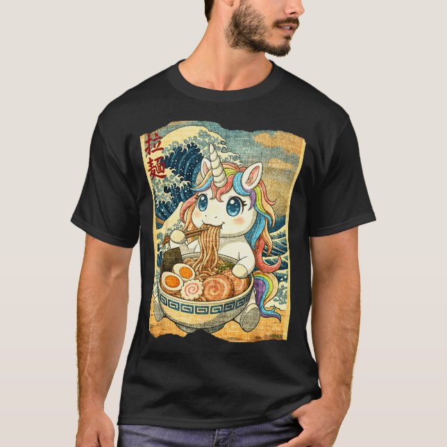 Camiseta Funny Kawaii Unicorn Ramen Noodle Bowl Japanese Wa (Frente)