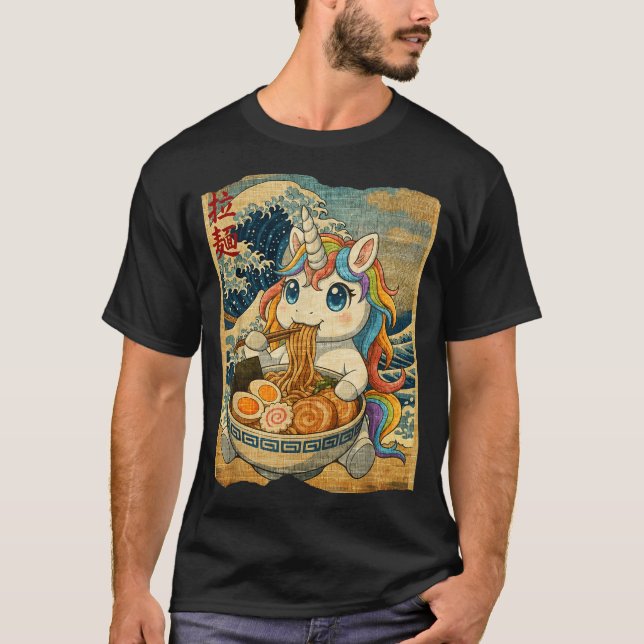 Camiseta Funny Kawaii Unicorn Ramen Noodle Bowl Japanese Wa (Frente)