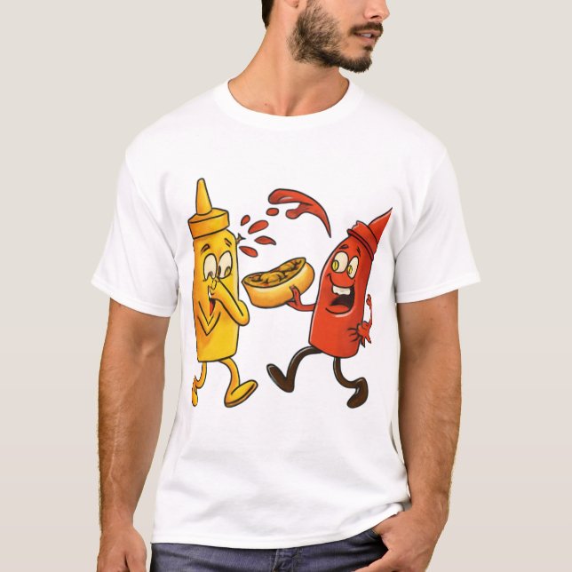 Camiseta Funny Ketchup and Mustard Cartoon T-Shirt (Frente)