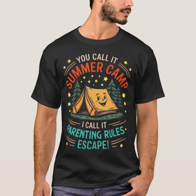 Camiseta Funny Kids Summer Camp Parenting Rules Escape Tent (Frente)