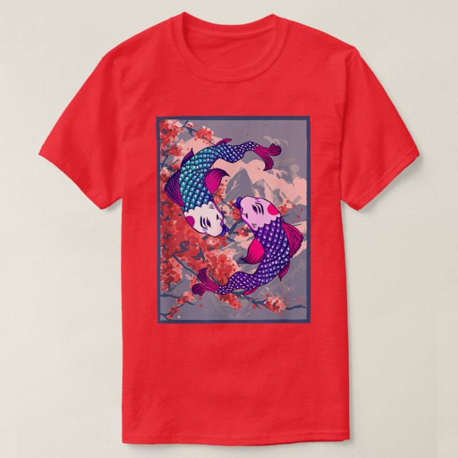 Camiseta Funny Koi Fish Chersom Fllower Samurai Fuji  (Frente do Design)
