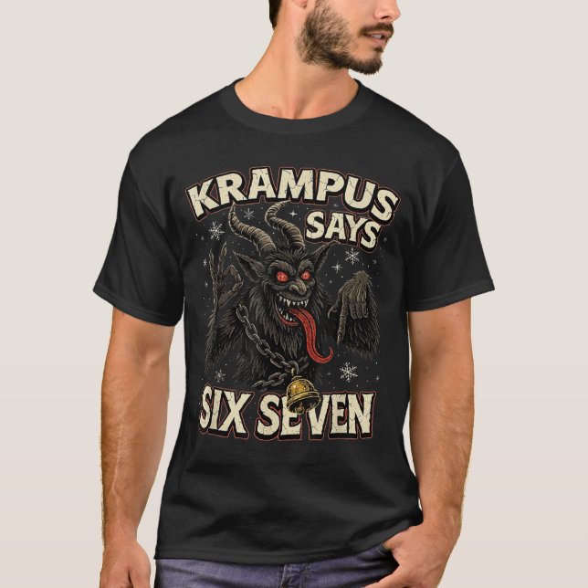 Camiseta Funny Krampus Says Six Seven 6 7 Meme Christmas Ho (Frente)