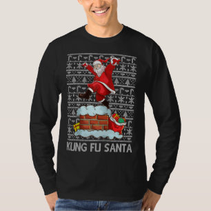 Camiseta Funny Kung Fu Santa Claus Chimney Ugly Christmas S