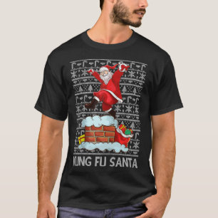 Camiseta Funny Kung Fu Santa Claus Chimney Ugly Christmas S