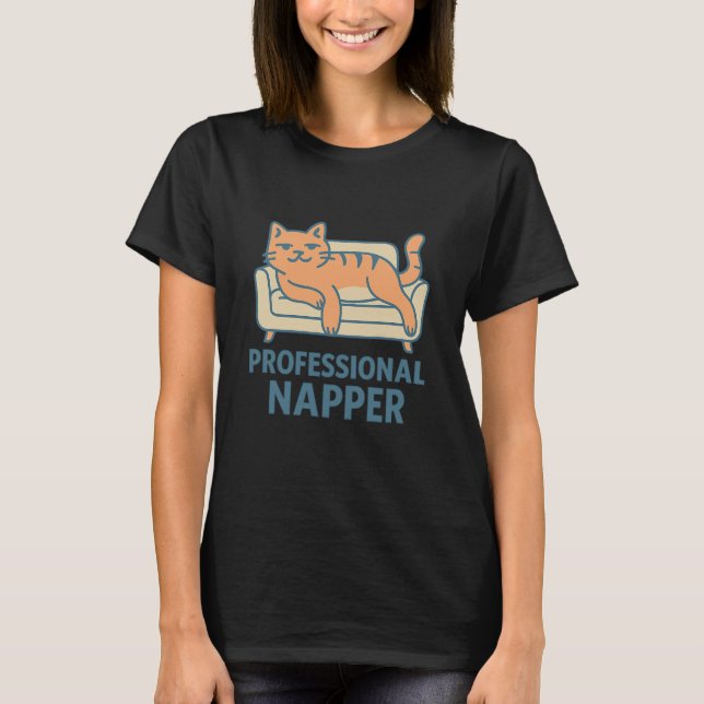 Camiseta Funny Lazy Cat T-Shirt – Professional Napper Carto (Frente)