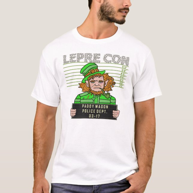 Camiseta Funny Leprechaun Leprecon Mugshot (Frente)