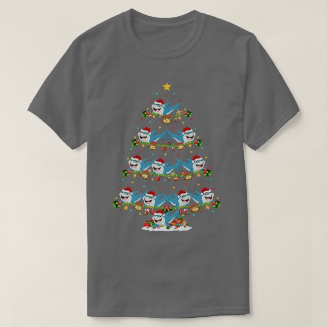 Camiseta Funny Lights Xmas Santa Great White Shark Christma (Frente do Design)